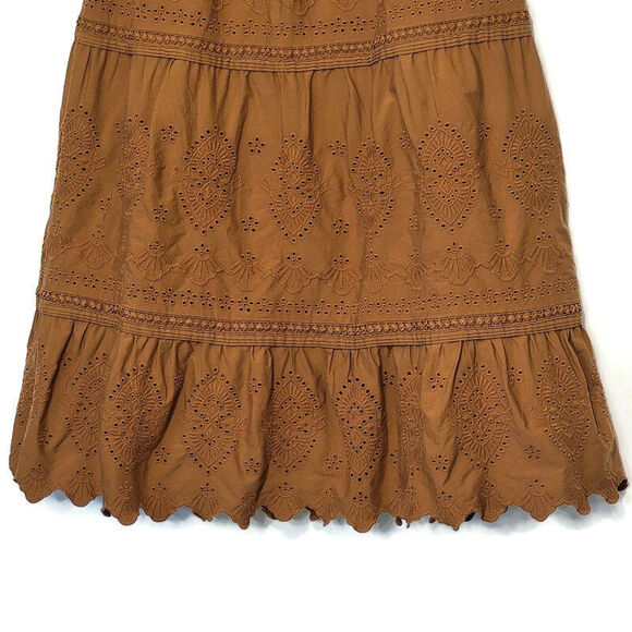 Jason Wu Embroidered Eyelet Midi Skirt Tiered Ruffle A Line Boho Chic Brown S - Picture 5 of 16